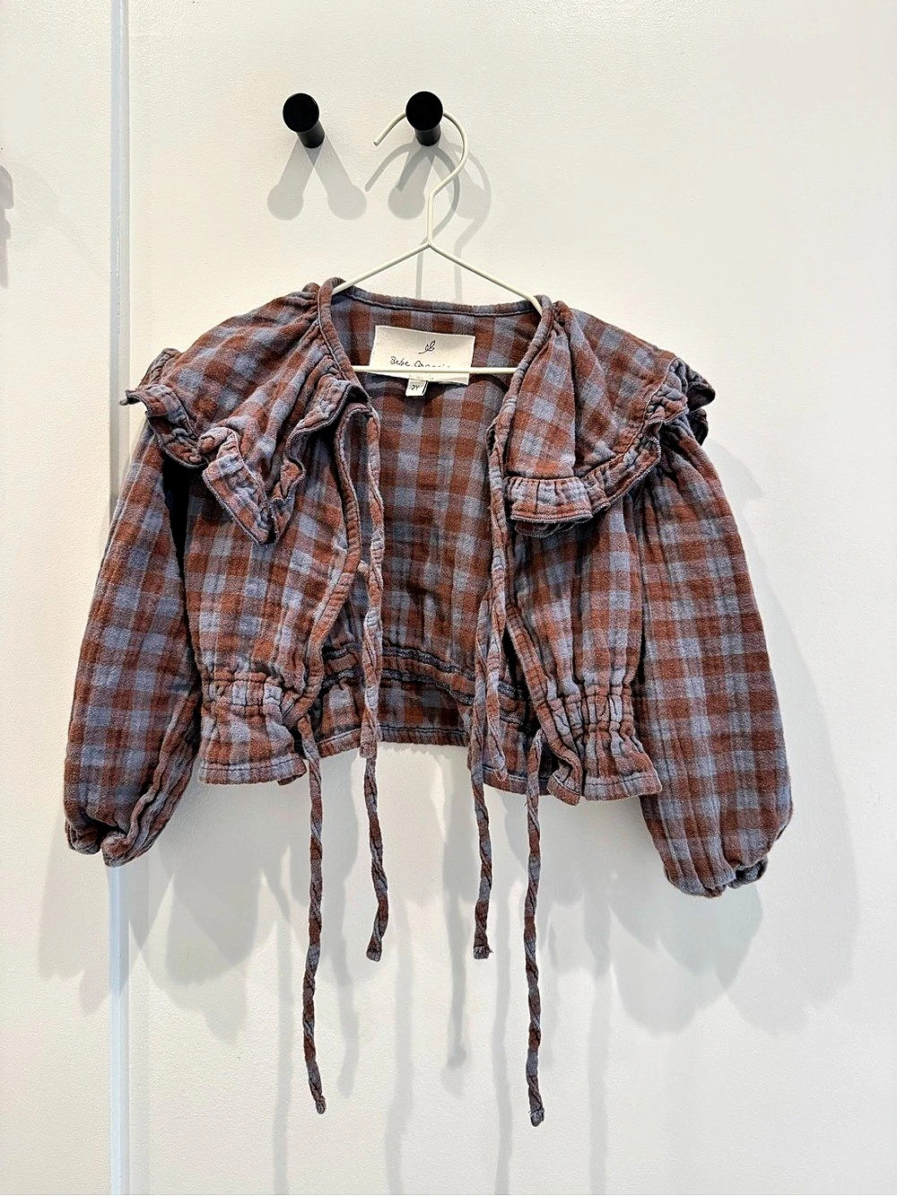 Bebe Organic Plaid Ruffle Cropped Blouse Size 2Y